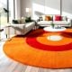 Handcrafted Round Target Pattern Orange Living Rug
